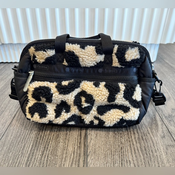 LeSportsac Puffy Vegan Sherpa Mini Duffel Bag - Leopard - Picture 2 of 3